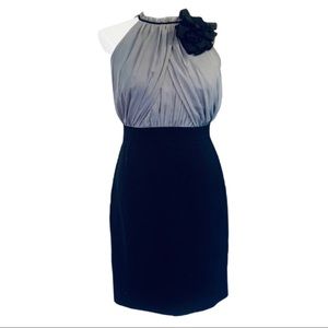 Gorgeous Ann Taylor Grey Chiffon and Black Halter Style Cocktail Dress Sz. 6P